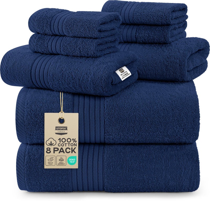 Utopia Towels 8 Piece Premium Towel Set, 2 Bath, 2 Hand, and 4 Washcloths, 100% Ring Spun Cotton, Highly Absorbent Towels for Bathroom, Sports, and Hotel, Navy - Image 4