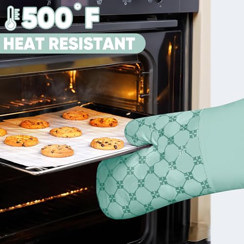 BSKSSK Oven Mitts Kitchen Towels Dishcloths with Pot Holders Sets 12PCS,Dish Towels Sets,Oven Gloves Pot Pads Heat Resistant 500 Degrees with Non-Slip Silicone Surface for Cooking Baking Grilling-Mint Green - Image 4