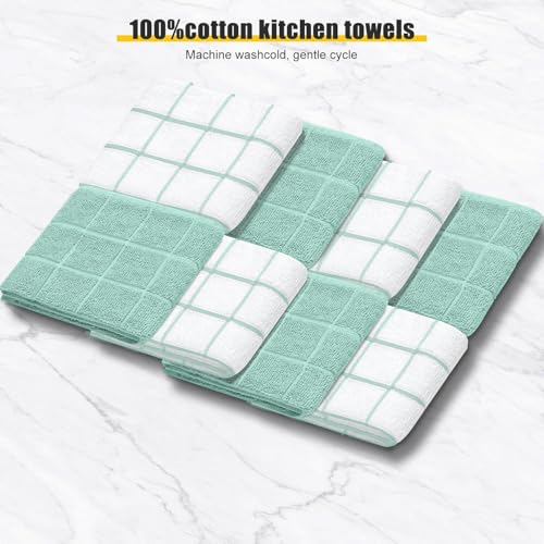 BSKSSK Oven Mitts Kitchen Towels Dishcloths with Pot Holders Sets 12PCS,Dish Towels Sets,Oven Gloves Pot Pads Heat Resistant 500 Degrees with Non-Slip Silicone Surface for Cooking Baking Grilling-Mint Green - Image 3