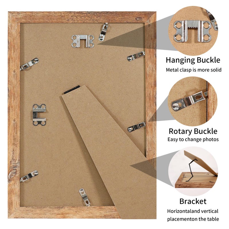 iRahmen 8x12 Picture Frame Set of 4 with HD Glass  Display 6x8 Picture Frame with Mat or 8 x 12 Without Mat  Wood Rustic Picture Frames for Horizontal or Vertical Table Top and Wall Mounting - Image 3