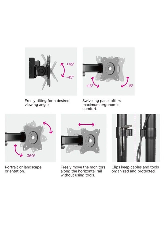Skill Tech SH T048 Quad Screens Articulating Monitor Stand For Most 13"-27" Screens, VESA 100x100, Max Load Capacity 8 Kg - Image 2