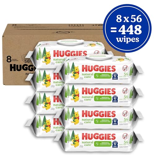 Huggies Natural Care Sensitive Baby Wipes, Unscented, Hypoallergenic, 99% Purified Water, 8 Flip-Top Packs (448 Wipes Total) - Image 2