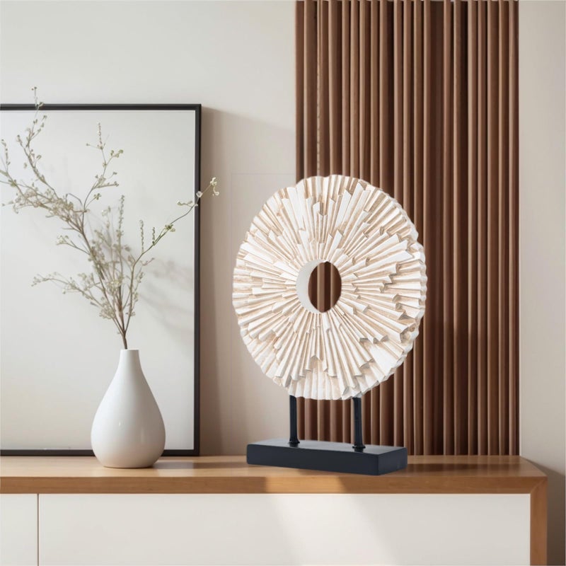 CECKQUE Minimalist Round Statue Above Cabinet Decor Kitchen, Modern Decorative Sculpture Home Decorations for Living Room Coffee Table, Office Decor Items, Center Pieces Decoration (White) - Image 5