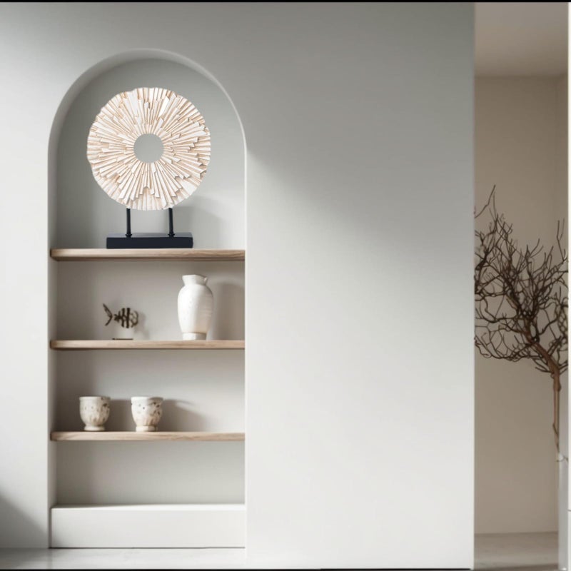 CECKQUE Minimalist Round Statue Above Cabinet Decor Kitchen, Modern Decorative Sculpture Home Decorations for Living Room Coffee Table, Office Decor Items, Center Pieces Decoration (White) - Image 4