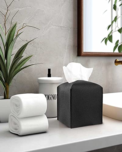 JESMINI Leather Tissue Box Cover Square – Tissue Holder with Bottom Belt [JESMINI, Black] Aesthetic PU Leather Tissue Box Holder Decorative for Bathroom, Home Office Decor - Image 4