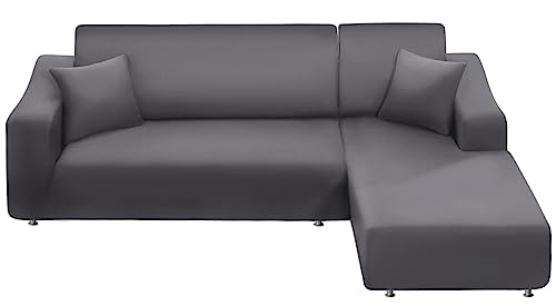 NAISI Sectional Couch Cover L Shape 2 Pieces Sofa Cover Soft Stretch Slipcovers with 2pcs Pillowcases Furniture Protector Couch Covers 3 Seater  3 SeaterLight Grey
