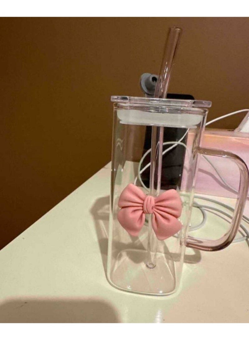400 ml Heat-Resistant Square Pyrex Glass Mug with Elegant Ribbon Bow Handle - Image 2