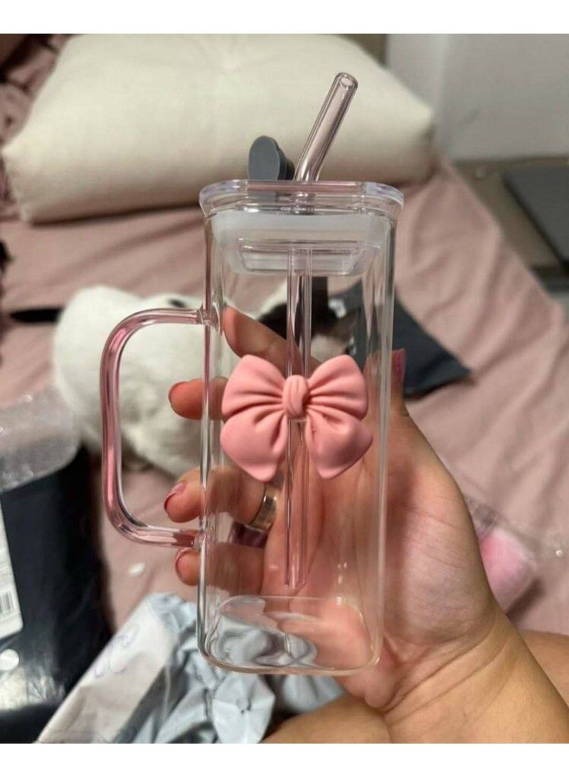 400 ml Heat-Resistant Square Pyrex Glass Mug with Elegant Ribbon Bow Handle - Image 4