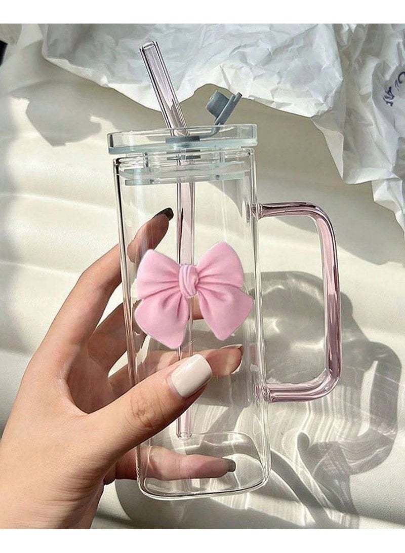 400 ml Heat-Resistant Square Pyrex Glass Mug with Elegant Ribbon Bow Handle - Image 3