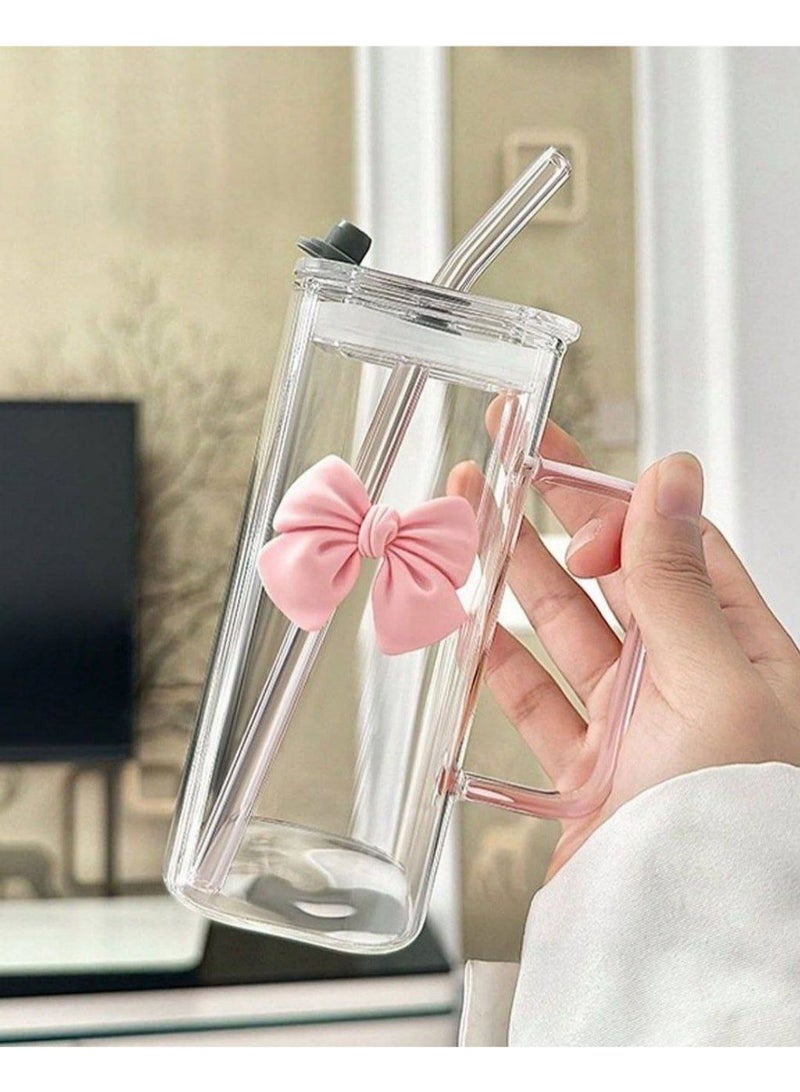 400 ml Heat-Resistant Square Pyrex Glass Mug with Elegant Ribbon Bow Handle - Image 5