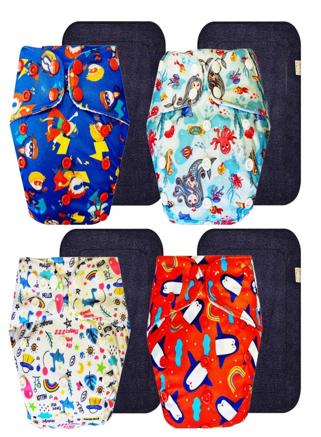 Dumbledo Premium Cloth Diaper with Black Insert (Pack of 4) | Dry Feel and Comfortable | Reusable & Washable | Travel Friendly | Perfect for Indian Summers | 3 Months - 3 Years | Unisex Baby - Image 1