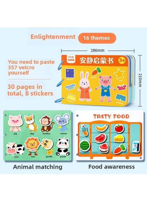 Quiet Book Children's Early Education Enlightenment Paste Book Puzzle Baby Sticker Book Toy Busy Book-Color:The Enlightenment Model [16 Themes, 30 Pages In Total] Needs To Stick Hook And Loop On Its Own.