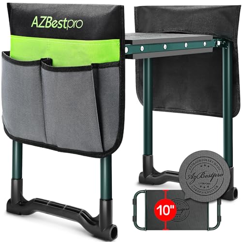 AZBESTPRO Garden Kneeler and Seat Heavy Duty, Upgraded Foldable Gardening Stool - Widened to 10" Stable Wear-resistant Prevent Knee and Back Pain, Beautiful Logo high-end 2 Large Tool Bags Gift for Women - Image 1