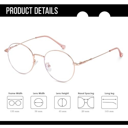 Dervin Zero Power Computer Bluelight Blocking Glasses For Men and Women | Blue Cut Computer Glasses | Full Rim Oval Shape Glasses | Anti Glare, Lightweight & Blocks Harmful Rays (Rose Gold) - Image 5