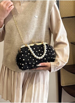 DUNISO Evening women's handbag, vintage pearl shoulder bag, petal clutch bag with detachable shoulder strap, suitable for parties, banquets, and weddings，black  - Image 4
