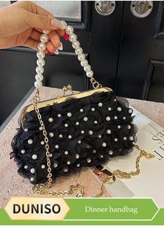DUNISO Evening women's handbag, vintage pearl shoulder bag, petal clutch bag with detachable shoulder strap, suitable for parties, banquets, and weddings，black  - Image 1