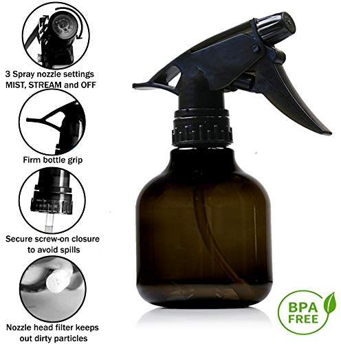 Nechtik Black Plastic Spray Bottles - 8 Oz, Pack Of 3, Leak Proof, BPA Free Material, Small Spray Bottle, Adjustable Trigger Mist to Stream And Off Modes. - Image 2