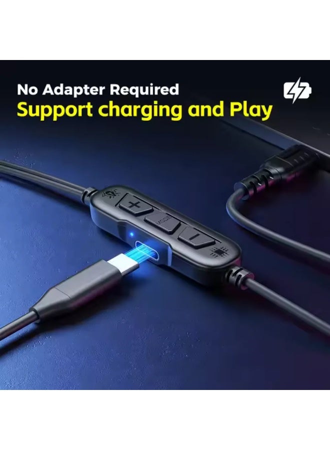 بليكستون سماعات ألعاب داخل الأذن Plextone RX5 بتقنية Type-C 2 في 1 تدعم شحن PD أثناء الاستخدام مع ميكروفون قابل للفصل وكابل خالي من التشابك بطول 1.2 متر خفيف الوزن ومريح متوافقة مع هواتف أندرويد والأجهزة اللوحية واللابتوبات، اللون أسود - Image 4