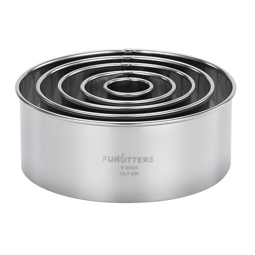 FUNUTTERS Cookie Cutter Set, 5 Pc. Kit, Measuring 1'', 2'', 3'', 4'' and 5'', Round Metal Baking Rings for Pastry, Biscuits, and Dough Cutting, Heavy Duty and Reusable, Multiple Sizes - Image 1
