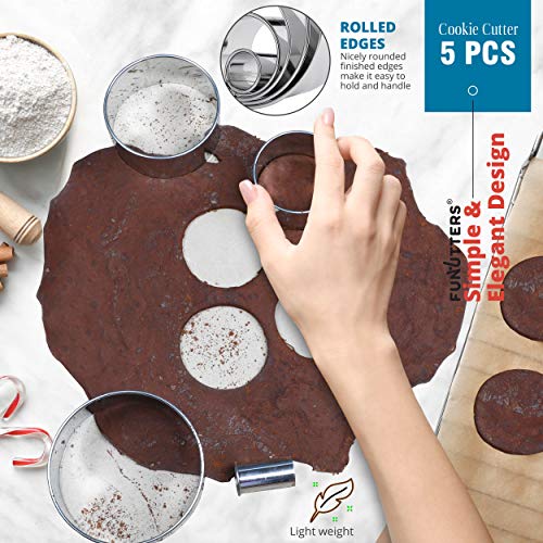 FUNUTTERS Cookie Cutter Set, 5 Pc. Kit, Measuring 1'', 2'', 3'', 4'' and 5'', Round Metal Baking Rings for Pastry, Biscuits, and Dough Cutting, Heavy Duty and Reusable, Multiple Sizes - Image 4