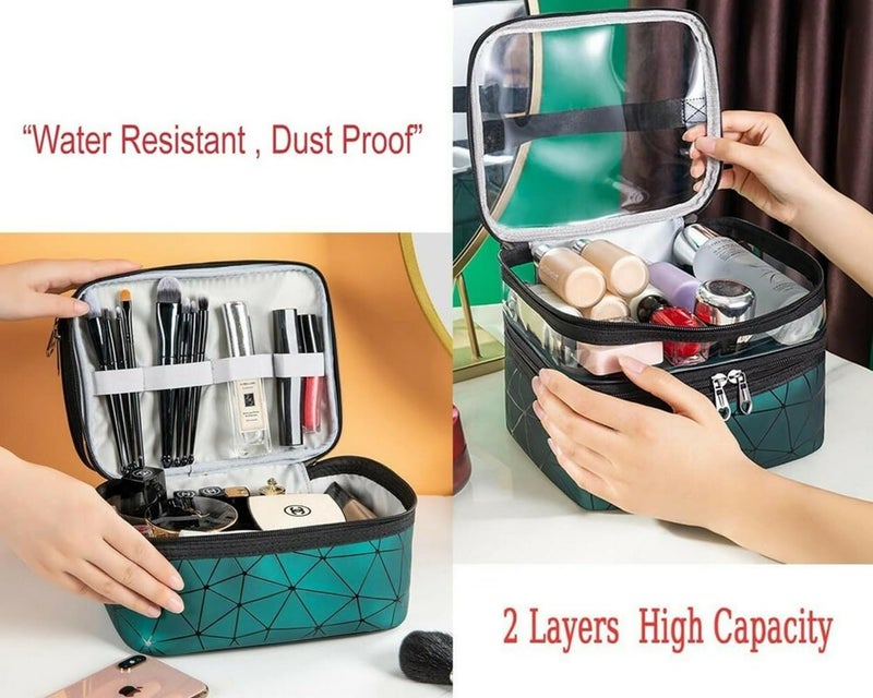 ACHARAJ Womens Make Up Travel Organizer Toiletry Kit Bag Pouch for Brush Make up Holder Fashion Portable Heavy Luxury Bag Green - Image 5