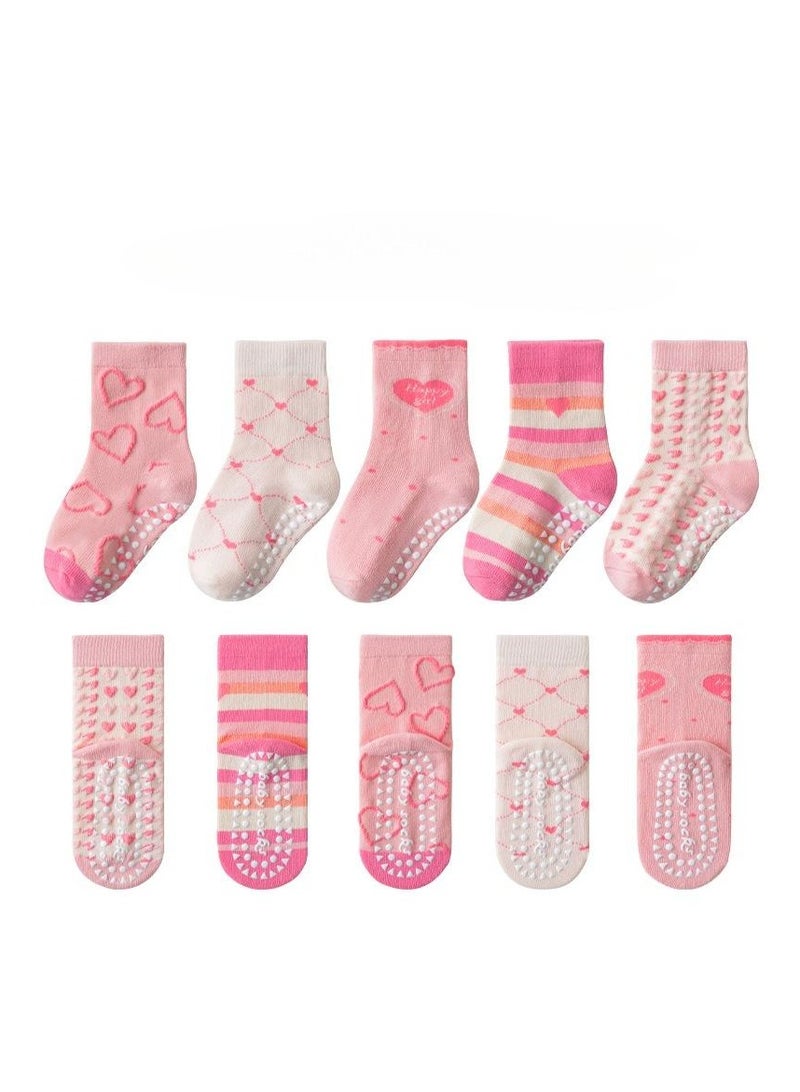 5 Pairs Per Set Anti Slip Design Of Children's Socks, Cartoon Tube Socks  - Image 1