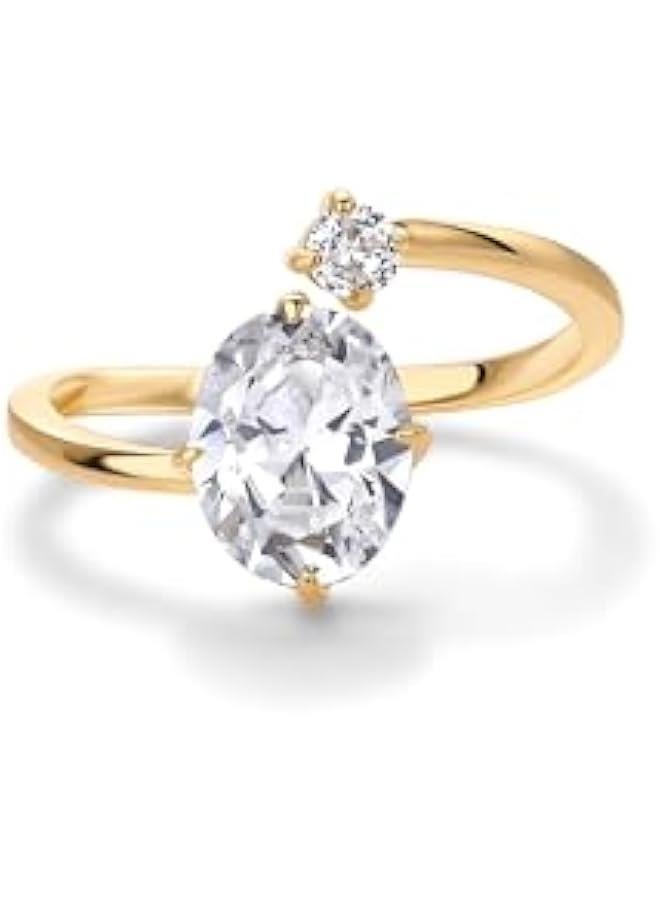 PAVOI 14K Yellow Plated Toi Et Moi 3CT Cushion Cut Cubic Zirconia Stone Wraparound Engagement Promise Ring for Women - Statement Ring - Image 1