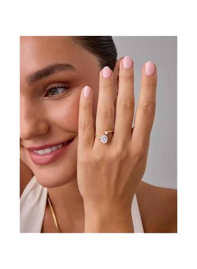 PAVOI 14K Yellow Plated Toi Et Moi 3CT Cushion Cut Cubic Zirconia Stone Wraparound Engagement Promise Ring for Women - Statement Ring - Image 2