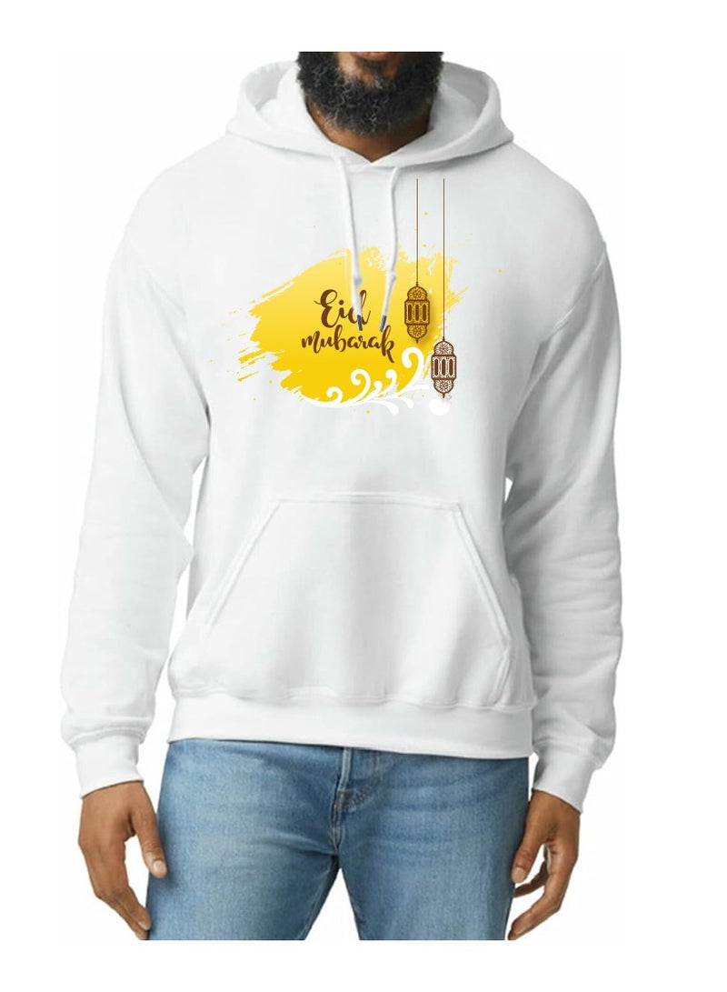 PRINTSHOP4ME Eid Mubarak Hoodie for Both Men and Women - Soft Cotton Pullover - Long Sleeve with Drawstring and Kangaroo Pockets - Perfect for Travel - Celebrate Eid in Style - Image 1