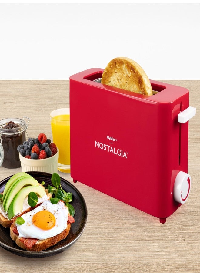 Nostalgia MyMini Single Slice Toaster | 1.25" Wide Slot, Portion Control, Compact Design, Adjustable Temperature, Cancel, Defrost, and Bagel Button | Removable Crumb Tray | Red - Image 3