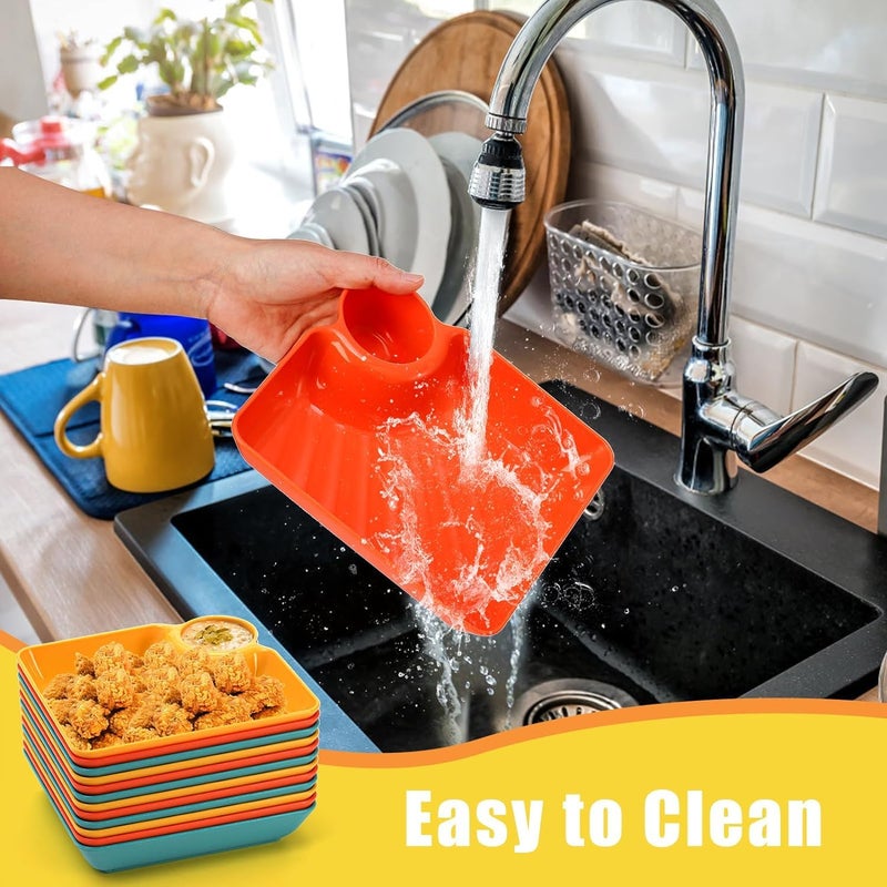 OLWICK® Plastic Plates with Sauce Compartment Serving Plates Dumpling Plate Seasoning Dish Snack Dish Sauce Plate for Home and Kitchen, Pack of 8, Yellow - Image 4