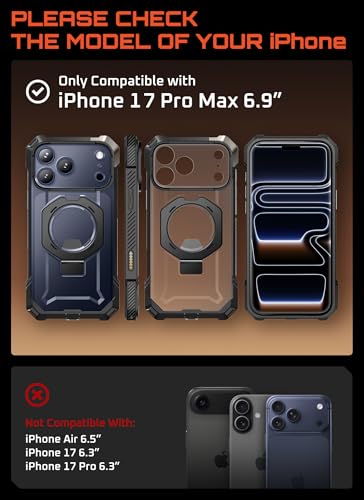 SUPCASE for iPhone 17 Pro Max Case with Kickstand Unicorn Beetle Grip Camera Control Cover Compatible with MagSafe MilitaryGrade Drop Protection Heavy Duty Magnetic Phone Case Black - Image 3