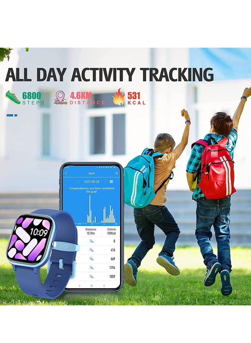 0 تي أوه وان تيك ساعة ذكية للأطفال، ساعة ذكية مقاومة للماء IP68 للأطفال، ساعة تتبع نشاط اللياقة البدنية للأطفال مع معدل ضربات القلب، 19 وضعًا رياضيًا، مراقبة النوم، عداد الخطوات، هدية للأولاد والبنات والمراهقين من 6 إلى 16 عامًا (أزرق) - Image 2