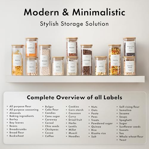 EDELHAUS Square Glass Storage Containers with Bamboo Lids 12-Pack (4x 30 oz, 8x 17 oz) Airtight Glass Storage Jars with Lids for Food, Stackable Glass Kitchen Canisters with 114 Labels for Pantry - Image 3