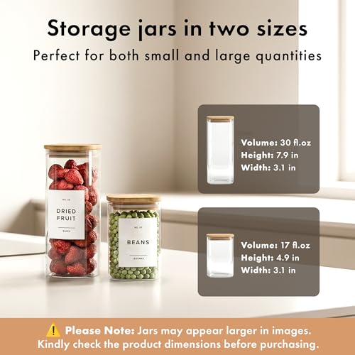 EDELHAUS Square Glass Storage Containers with Bamboo Lids 12-Pack (4x 30 oz, 8x 17 oz) Airtight Glass Storage Jars with Lids for Food, Stackable Glass Kitchen Canisters with 114 Labels for Pantry - Image 2