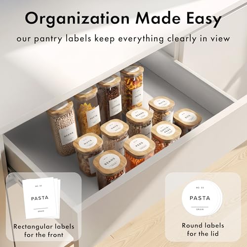 EDELHAUS Square Glass Storage Containers with Bamboo Lids 12-Pack (4x 30 oz, 8x 17 oz) Airtight Glass Storage Jars with Lids for Food, Stackable Glass Kitchen Canisters with 114 Labels for Pantry - Image 4