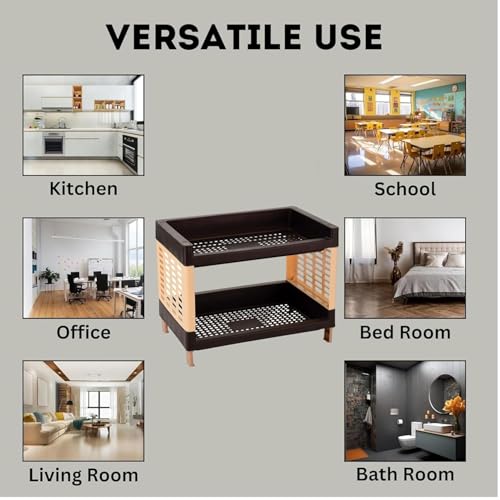 c s m C.S.M CSM 2-Tier Plastic Storage Rack, Self Standing Organizer for Kitchen and Office, Brown - Image 4