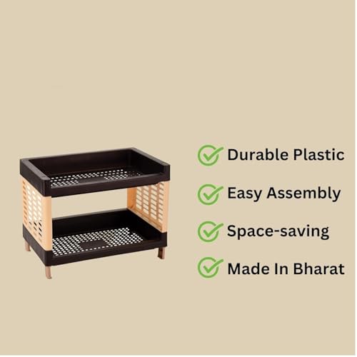 c s m C.S.M CSM 2-Tier Plastic Storage Rack, Self Standing Organizer for Kitchen and Office, Brown - Image 5