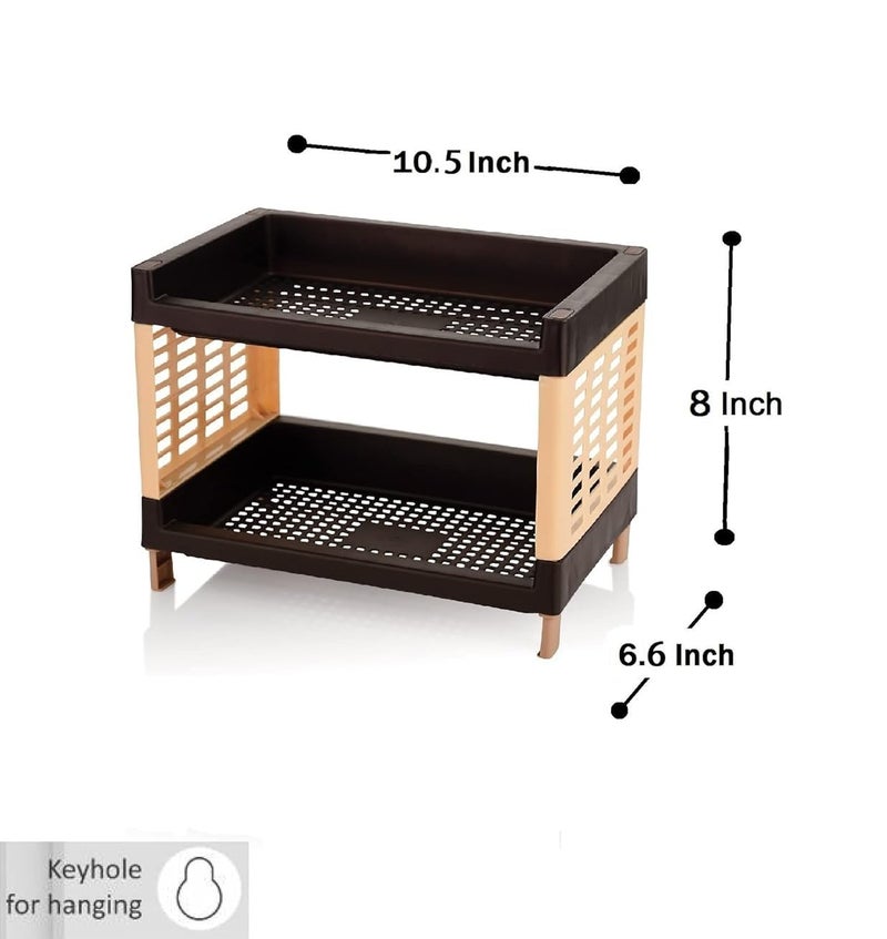 c s m C.S.M CSM 2-Tier Plastic Storage Rack, Self Standing Organizer for Kitchen and Office, Brown - Image 2