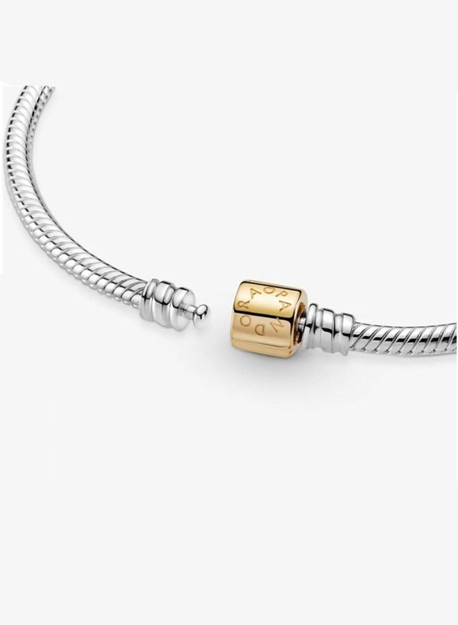 Pandora Moments Two-tone Barrel Clasp Snake Chain 925 Sterling Silver Bracelet