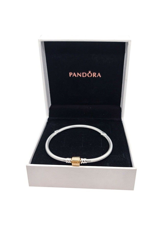 Pandora Moments Two-tone Barrel Clasp Snake Chain 925 Sterling Silver Bracelet