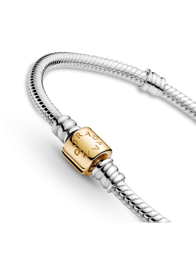 Pandora Moments Two-tone Barrel Clasp Snake Chain 925 Sterling Silver Bracelet