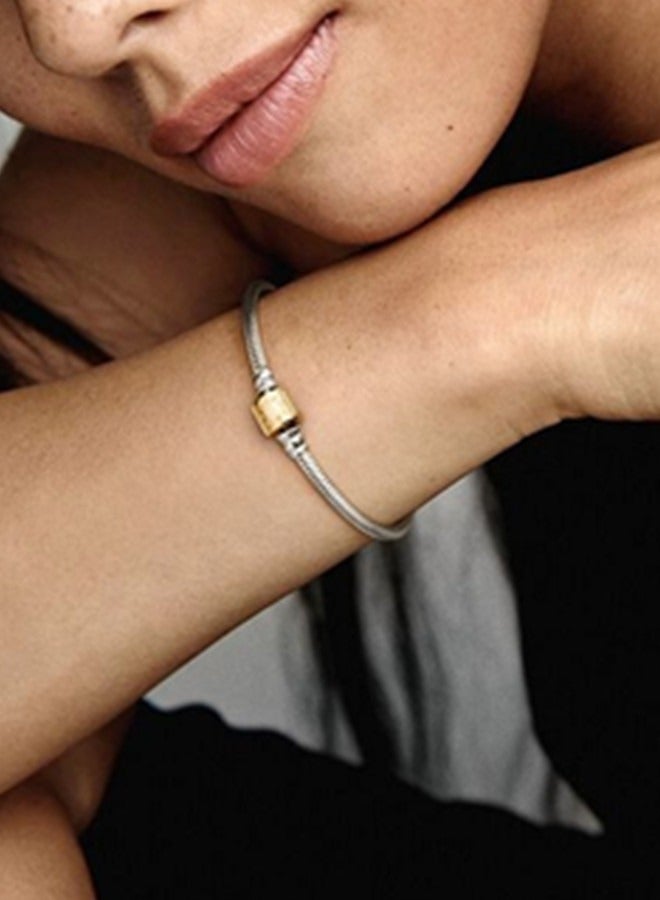 Pandora Moments Two-tone Barrel Clasp Snake Chain 925 Sterling Silver Bracelet