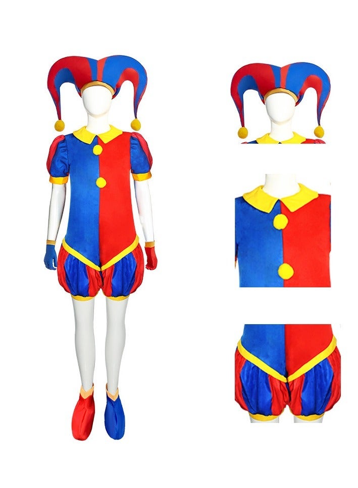 general The Amazing Digital Circus Pomni Cosplay Costume Full Set with Jester Hat Gloves Multi Sizes for Fans Halloween - Image 2