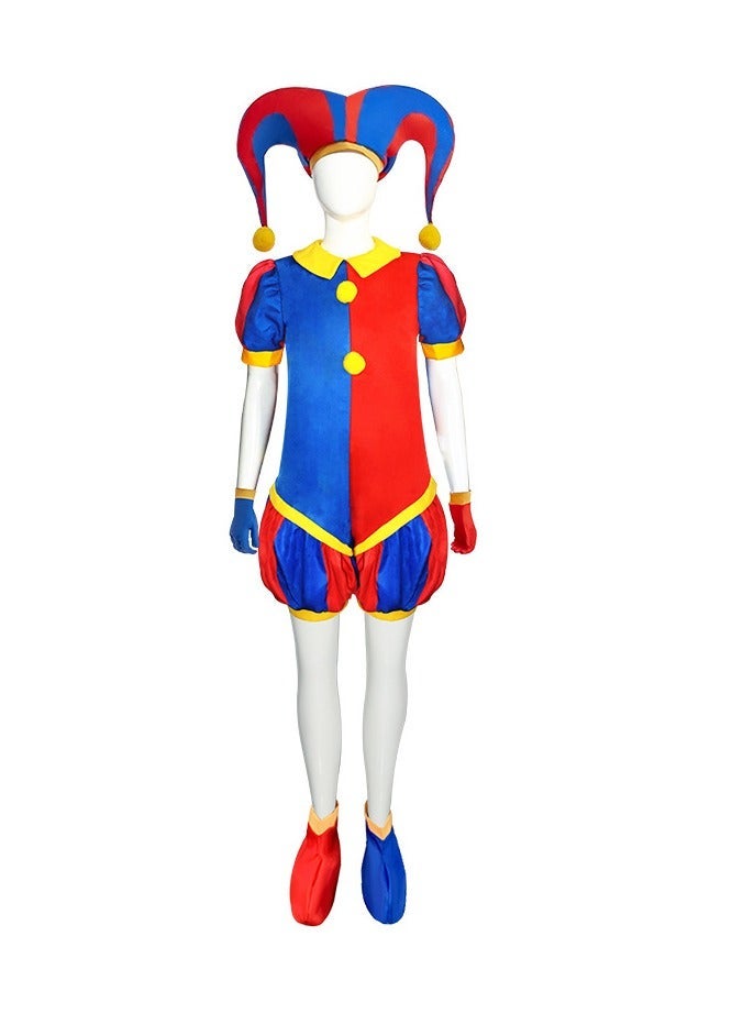 general The Amazing Digital Circus Pomni Cosplay Costume Full Set with Jester Hat Gloves Multi Sizes for Fans Halloween - Image 1