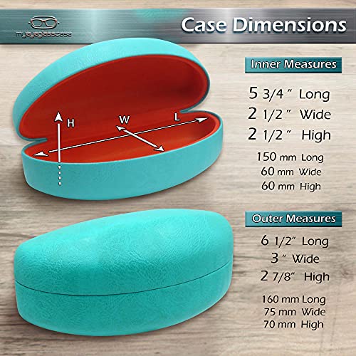 MyEyeglassCase - XL Sunglasses Case for Curved Frames - Large Glasses Holder in an Elegant Classic Design best for Aviators - Womens Eyeglass Case Clam Shell - Drawstring Pouch & Cloth (AS179 Teal) - Image 4