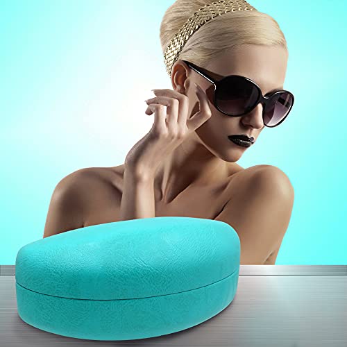 MyEyeglassCase - XL Sunglasses Case for Curved Frames - Large Glasses Holder in an Elegant Classic Design best for Aviators - Womens Eyeglass Case Clam Shell - Drawstring Pouch & Cloth (AS179 Teal) - Image 2