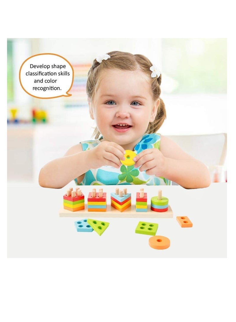 Educational Toys Geometry Shape Sorter Early Childhood Development Preschool Kids Toy Puzzle Game Set Color Recognition Stacker and Shape Sorter Learning Puzzles (5 Shapes Sorter) - Image 5