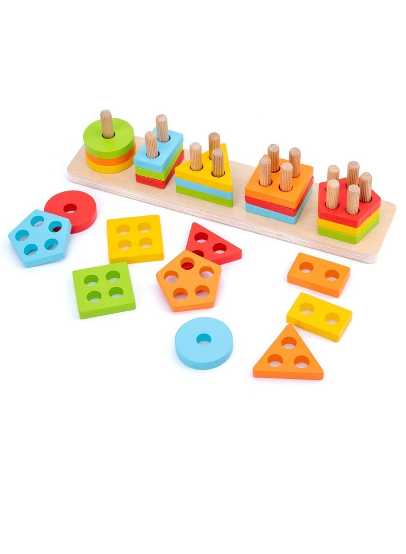 Educational Toys Geometry Shape Sorter Early Childhood Development Preschool Kids Toy Puzzle Game Set Color Recognition Stacker and Shape Sorter Learning Puzzles (5 Shapes Sorter) - Image 1
