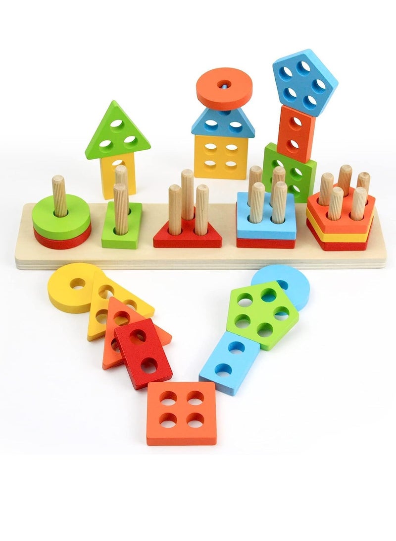 Educational Toys Geometry Shape Sorter Early Childhood Development Preschool Kids Toy Puzzle Game Set Color Recognition Stacker and Shape Sorter Learning Puzzles (5 Shapes Sorter) - Image 2